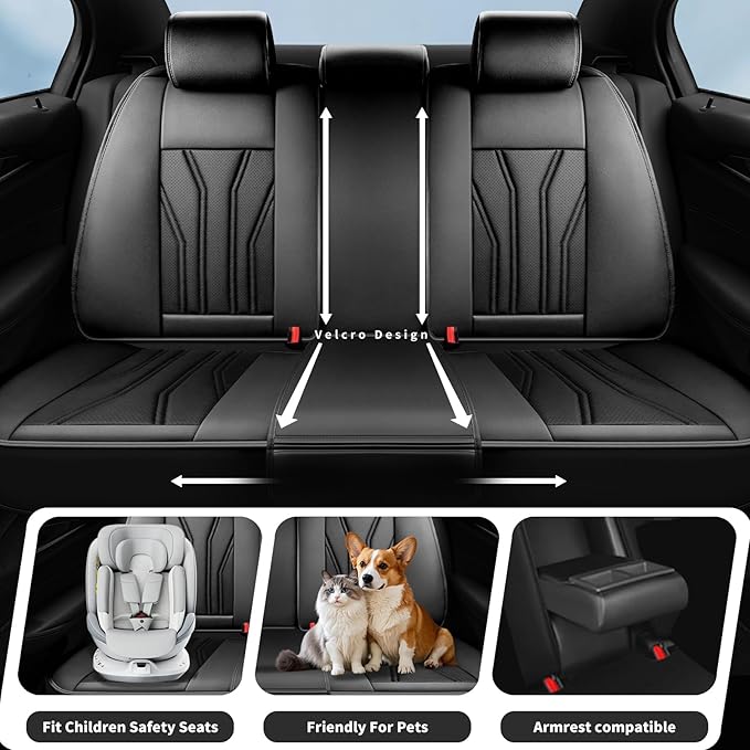 Fit CRV Car Seat Covers Premium Leather for Honda CRV cr-v 2011-2025 2026. Waterproof， Breathable, Scratch-Resistant & All-Weather Seat Cushion Protector (Full Set,All Black)