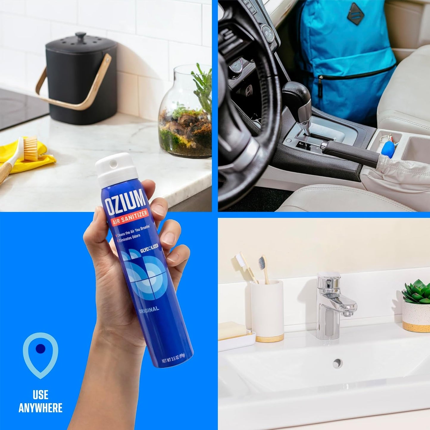 Ozium 3.5 Oz. Air Sanitizer & Odor Eliminator for Homes, Cars, Offices and More, Original Scent,(Pack of 2), clear