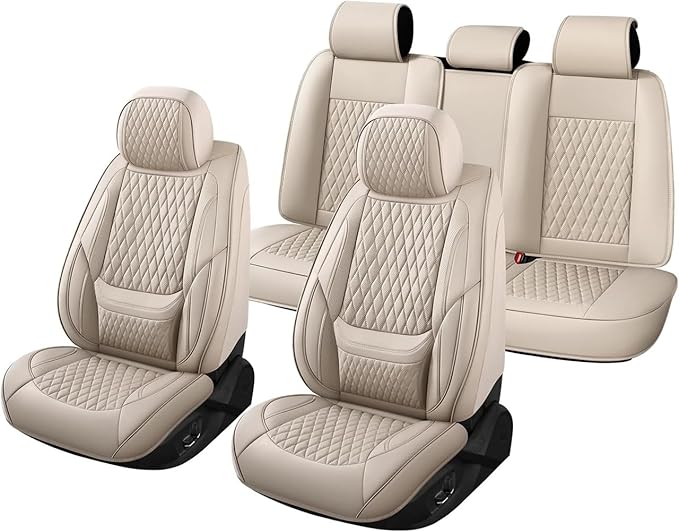 Car Seat Covers Full Set Custom Fit for Chevrolet/Chevy Captiva 2006-2018 - Premium Faux Leather with Lumbar Support | Breathable, Waterproof, Anti-Slip, Durable (Beige,Full Set)