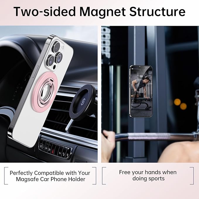 SYNCWIRE Magnetic Phone Ring Holder for MagSafe, 360° Rotation Cell Phone Grip Stand Finger Ring Kickstand Two-Sided Magnet Compatible with iPhone 17 Pro Max 16 15 14 13 12 MagSafe Accessories