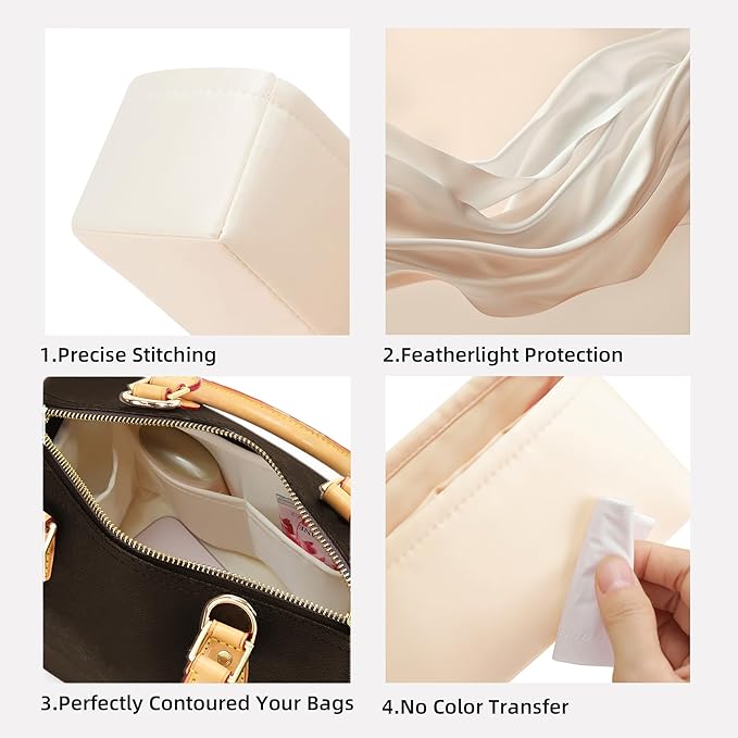 DGAZ Silk Purse Organizer Insert Fits LV Speedy 16/20/25/30/35/45 bags，Silky Smooth Bag Organizer，Luxury Handbag & Tote Shaper（Craie，SP45）