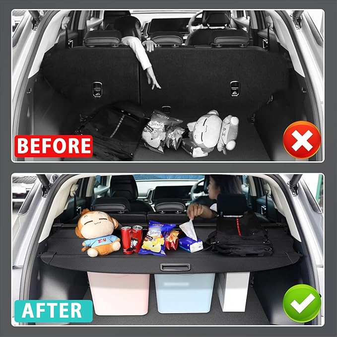 Cargo Cover for Tesla Model Y Juniper 2025 2026 (Fit 5-Seaters) Accessories Retractable Trunk Cover Security Shielding Shade Cargo Luggage Cover Trunk Privacy Protection (Carbon Fiber Texture)