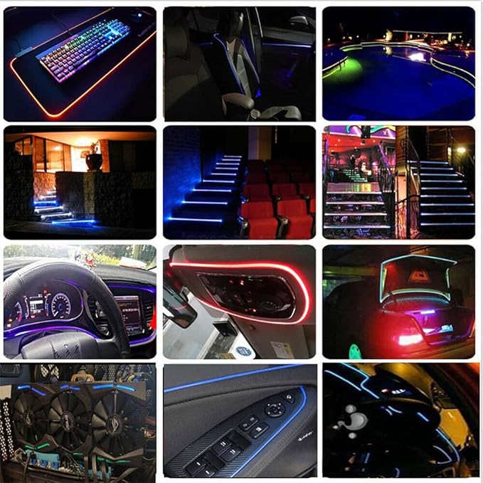 3m/9.8ft 5m/16ft Car Home LED Strip Ambient Light 2mm Plastic Optic Fiber Cable Skirt Tube Kit with 12V LED Light Source Illuminator (Purple,5m/16ft)