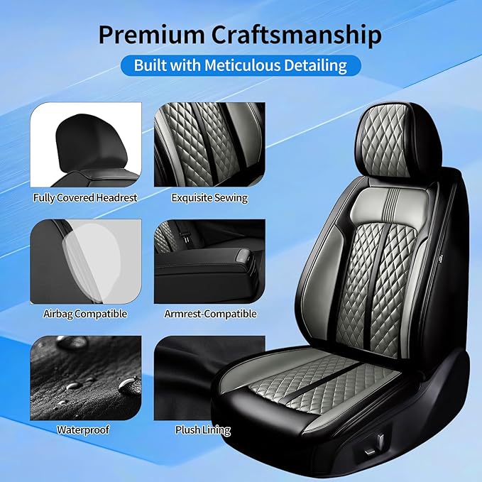 Fit Trax Car Seat Covers for Chevrolet/Chevy Trax 2015-2026, Premium Full Coverage Leather, Waterproof All Weather Seat Protector, Airbag Compatible, Scratch Resistant, Front Pair Black+Gray
