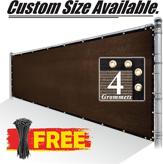 Royal Shade Custom Size 6' x 101' Brown Fence Privacy Screen Windscreen Cover Netting Mesh Fabric Cloth - Cable Zip Ties Included (We Make Custom Size)