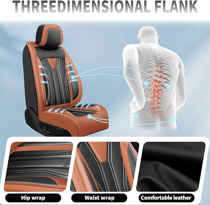 Fit Frontier Car Seat Covers Compatible with Nissan Frontier 2010-2025 2026 -Premium Leather，Waterproof Breathable，All-Weather Seat Cushion Protecto&Airbag Compatible (2 Front Seat Brown&Black)