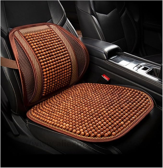 Car Seat Chair Back Cushion for Toyota RAV4 Prime 2025, Wooden Beads Ventilate Mesh Lumbar Brace Strong Durable Relieve Fatigue Summer Interior Accessories,B-Backrest