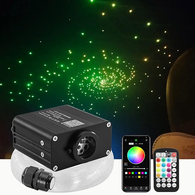 ATOKEE 16W Twinkle 200pcs Starlight Headliner Kit, 0.03in 6.5ft Compact Size Fiber Optic Car Star Roof Lights with APP/Remote Control