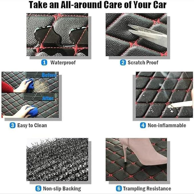 TREGOO All Weather Car Mats Custom Fit Non Slip Floor Mats for 1998-2025 Cars Personalized Leather Protection Pads Suitable for Men Women (Black Double Panel with Yellow Stripe)