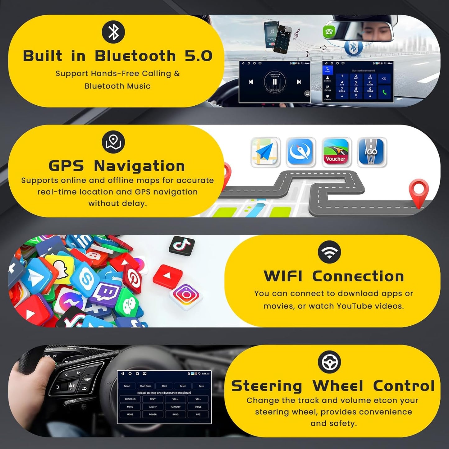 [4G+64G] Android 15 Car Stereo for Kia Cerato K3 Forte 2013-2018 with Wireless Carplay Android Auto, 9 Inch HD Touch Screen with WiFi GPS Bluetooth5.0 FM/RDS Radio 32EQ SWC Backup Camera MIC