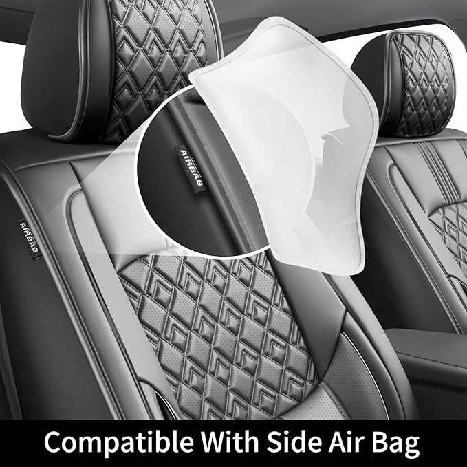 Fit Equus Car Seat Covers for Hyundai Equus 2011-2014 2015 - Upgraded Premium Waterproof & Breathable Leather, Airbag Compatible, All-Weather Seat Cushion Protector (Full Set, Black)