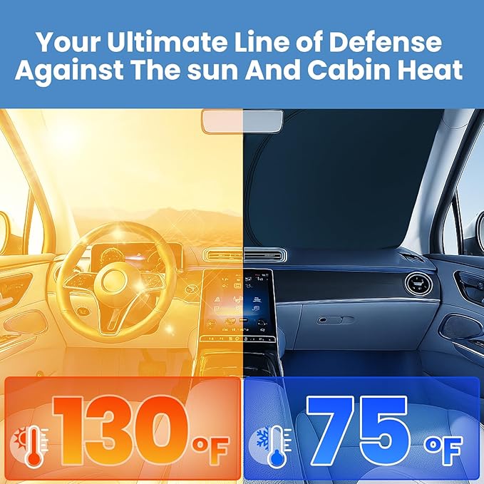Windshield Sun Shade for Honda Civic 2022 2023 2024 2025 2026 – Custom Fit Sun Shield with Mirror Cut‑Out, Blocks Heat & UV, Foldable with Storage Pouch - Honda Civic Windshield Sunshade