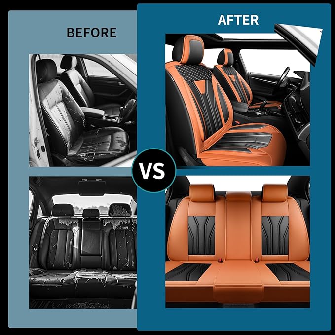 Fit Tucson Car Seat Covers Premium Leather for Hyundai Tucson 2010-2025 2026. Waterproof， Breathable, Scratch-Resistant & All-Weather Seat Cushion Protector (Full Set, Orange&Black)
