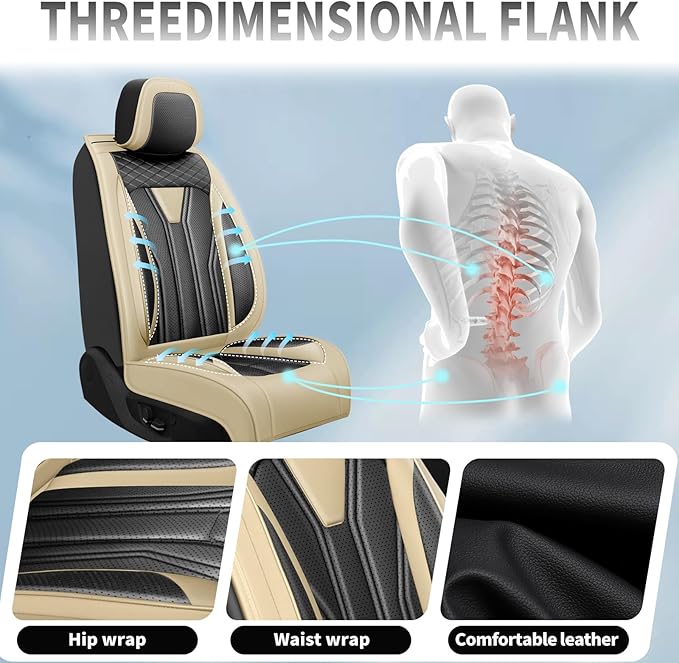 Fit Sonata Car Seat Covers Premium Leather for Hyundai Sonata 2007-2025 2026. Waterproof， Breathable, Scratch-Resistant & All-Weather Seat Cushion Protector（Front Seat,Beige&Black