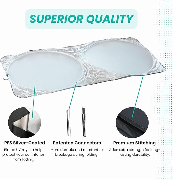 Windshield Sun Shade -Certified 99.87% UVB & 99.02% UVA Car Sun Shade. Award Winning Sunshade - Patented Technology | Compatible for Chevrolet Silverado (2014-2019) | Car Shades by Kinder Fluff