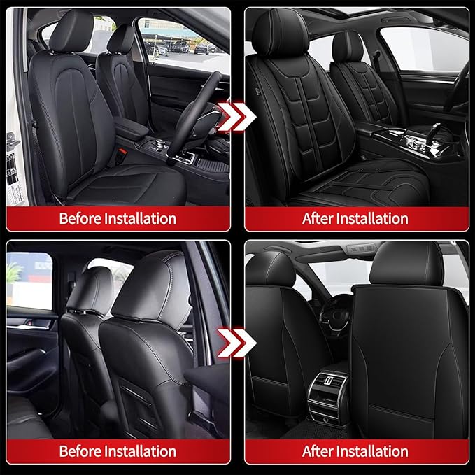 TTX LIGHTING Car Seat Covers fit for Dodge Challenger 2008-2025 Front Seat: Premium Leather Automotive Seat Cover with Airbag Compatible Waterproof (2 Seats, Black)