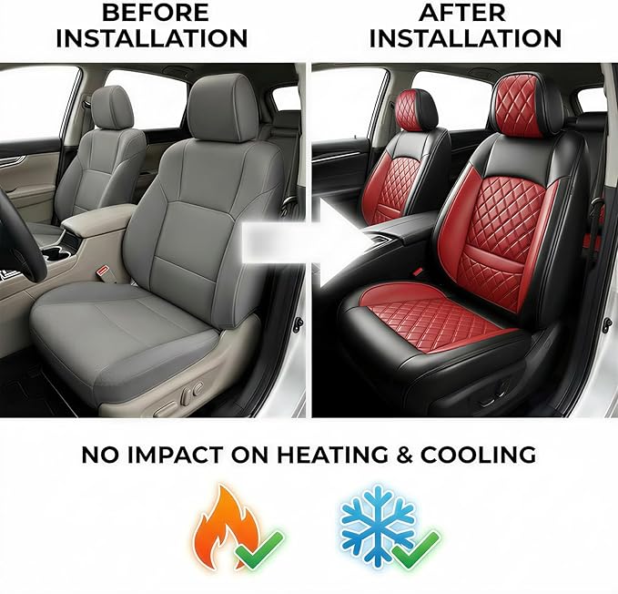 Santa Fe Seat Covers Custom Fit for Hyundai Santa Fe 2007-2026 (Only 5-Seat Version) - Full Set Premium Leather, Waterproof, All-Weather, Airbag Compatible, Car Seat Protectors (Red)