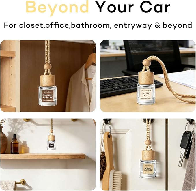 C Classy Hanging Car Air Freshener 2 Pack, Vanilla Amber Essential Oil Diffuser, Long-Lasting Fragrance, Cute Glass Bottle Car Accessories for Women & Men, Made in USA