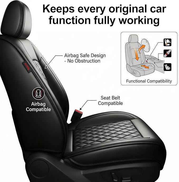 Fit Integra Car Seat Covers for Acura Integra 2023-2026 - Premium Leather, Waterproof, All-Weather, Airbag Compatible, Anti-Slip, Breathable, Easy Install, Seat Protectors, Full Set, Black