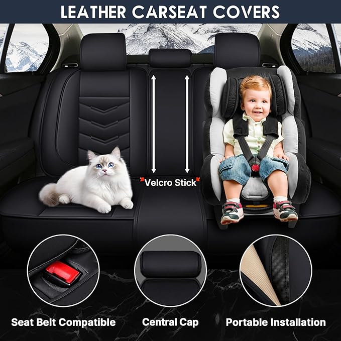 Car Seat Cover 8 Seats for Hyundai Palisade 2020-2025, Durable Wear Resistant Waterproof Sport Seat Covers,Breathable No Odor Premium Leather Vehicle Seat Covers. (Standard,Black)