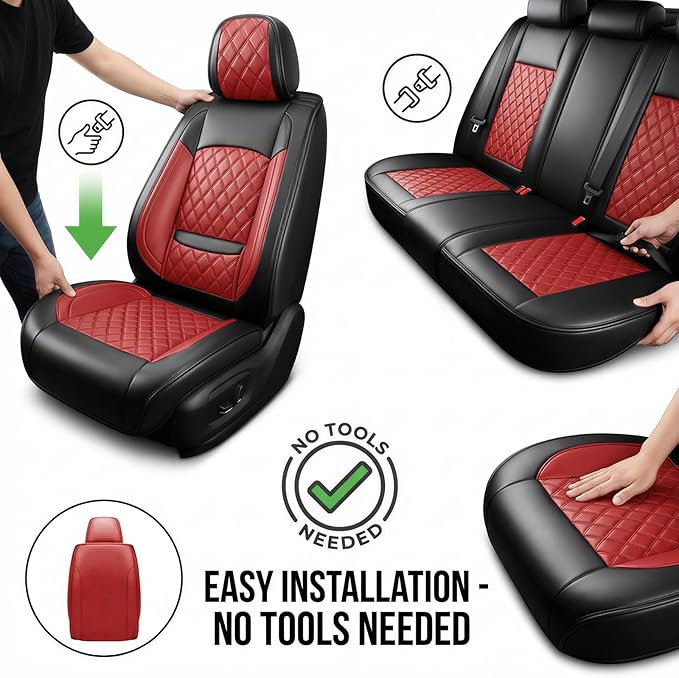 Fit for Venue Seat Covers Compatible with Hyundai Venue 2020-2026 - Waterproof Breathable Leather Automotive Seat Cushions Protector,Only 2 Front seat Covers(Red)
