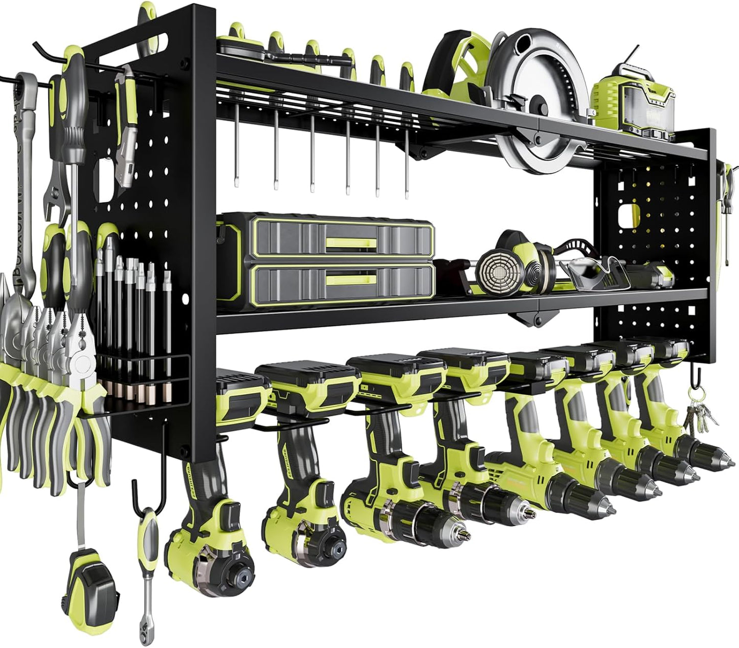 Power Tool Organizer Wall Mount,Cordless Drill Hanger Storage Rack 8 Drill Holder,3 Layers Heavy Duty Power Tool Storage Rack (Black)