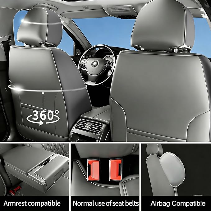 Fit for Sonata Car Seat Covers Compatible with Hyundai Sonata 2004-2026 - Waterproof Breathable Leather Automotive Seat Cushions Protector, Airbag Compatible, Only 2 Front seat Covers(Gray)