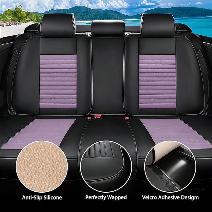 Car Seat Covers Full Set Fit for Toyota Matrix 2003-2014, Premium Faux Leather Car Seat Protector,Breathable Anti-Slip Full Wrapping Edge Seat Covers(Black&Purple,Full Set)