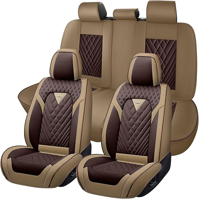 Truck Seat Covers for Chevy Silverado 3500 2007-2026, Waterproof Premium Leather Full Coverage Car Seat Cover, Muscle Sport Style Auto Interior Seat Cover Sets (Full Set/Brown Coffee)