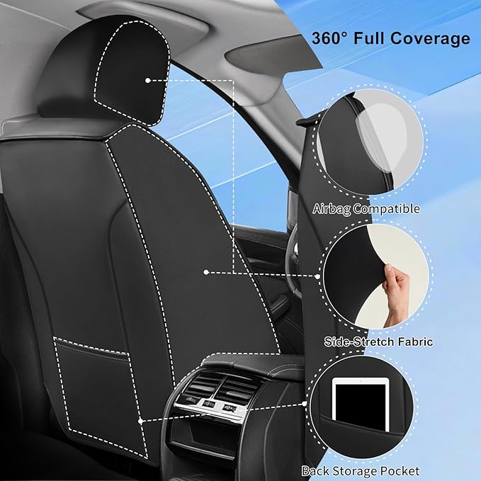 Fit Colorado Car Seat Covers for Select Chevy/Chevrolet Colorado 2015-2026, Premium Full Coverage Leather, Waterproof All Weather Breathable Seat Cushion Protector, Full Set, Black+Gray