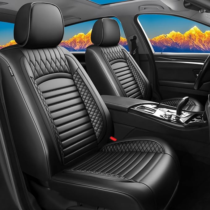 Fit Accord Car Seat Covers for Honda Accord 2003-2024 2025 2026 - Upgraded Premium Waterproof & Breathable Leather, Airbag Compatible, All-Weather Seat Cushion Protector (Full Set, Black)