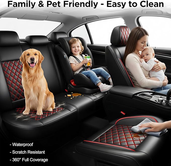 Fit for Venue Seat Covers Compatible with Hyundai Venue 2020-2026 - Waterproof Breathable Leather Automotive Seat Cushions Protector,Airbag Compatible,Full Set 5 Seats(Redline)