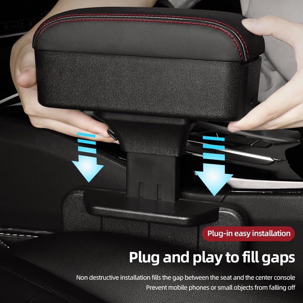 JEYODA Car Armrest Box with Cup Holder Car Central Liftable Armres Storage Organizer Box Arm Rest，Car Seat Gap Filler Organizer (Brwon)