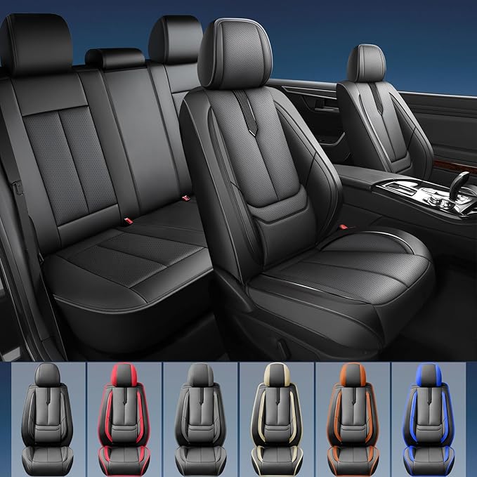 Fit Yaris Car Seat Covers for Toyota Yaris 2008-2018 2019 2020-Upgraded Premium Waterproof & Breathable Leather, Airbag Compatible, All-Weather Seat Cushion Protector,2 Front/Black