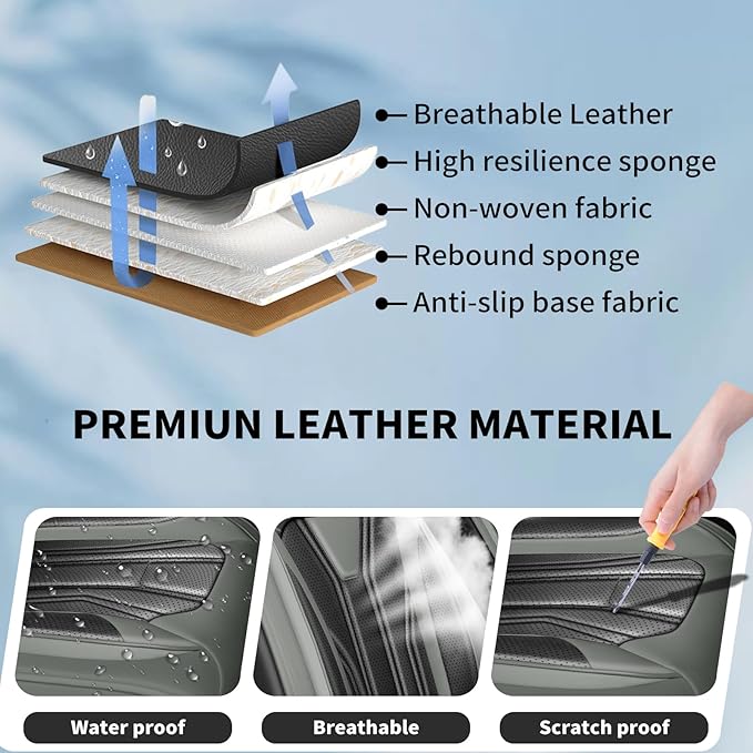 Fit Rogue Car Seat Covers Compatible with Nissan Rogue 2011-2025 2026 - Full Set Premium Leather， Waterproof Breathable， All-Weather Seat Cushion Protecto&Airbag Compatible （Gray & Black