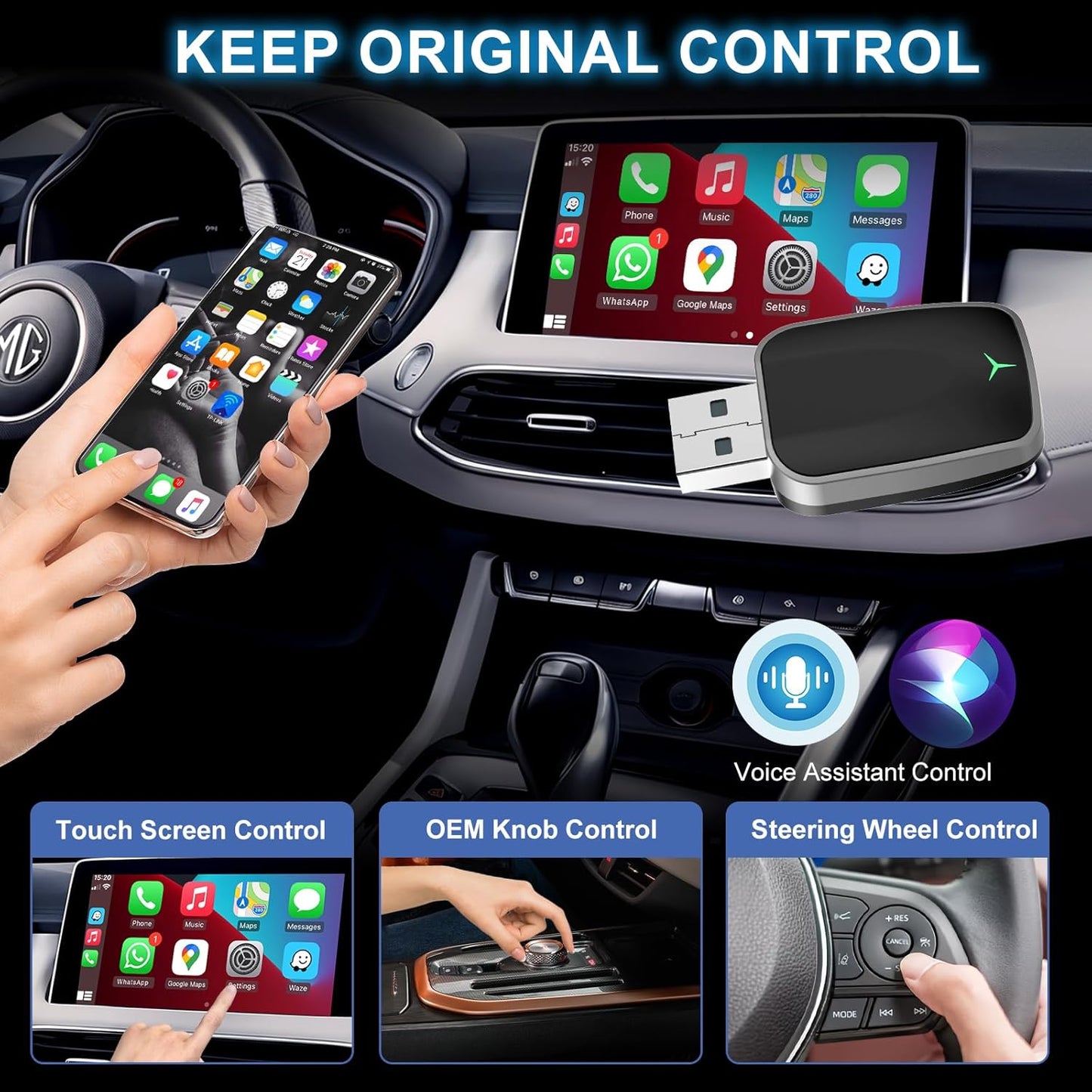 Mini Wireless CarPlay & Android Auto Adapter – Plug & Play Dongle, Convert Wired to Wireless, USB-A/C, Compatible with 2016+ Cars & iPhone iOS 10+/Android Devices