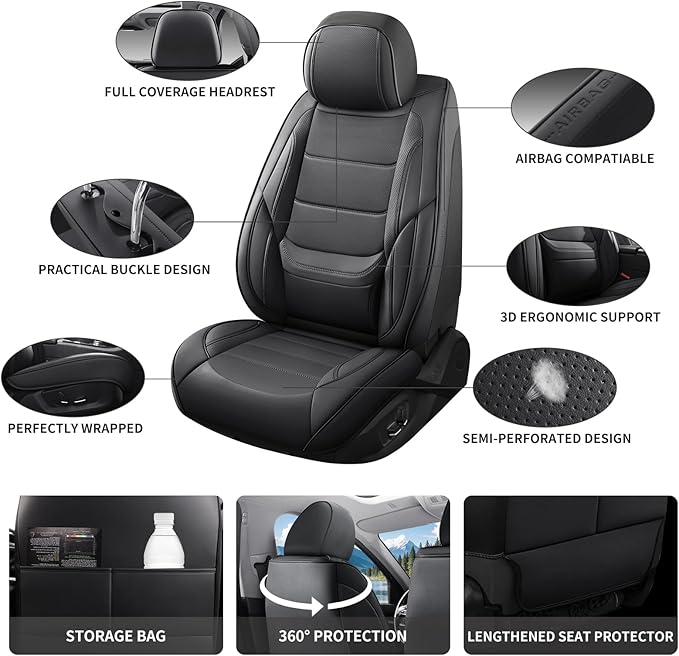 Car Seat Covers Full Set Custom Fit for Mercury Mariner 2005-2011,Premium Faux Leather with Lumbar Support, Breathable, Anti-Slip & Soft Touch(Black,Fullset)