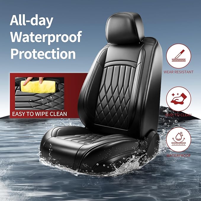 Fit Elantra Car Seat Covers for Hyundai Elantra 2017-2025 2026 - Premium Leather, Waterproof, All-Weather, Airbag Compatible, Anti-Slip, Breathable, Seat Protectors, Full Set, Black