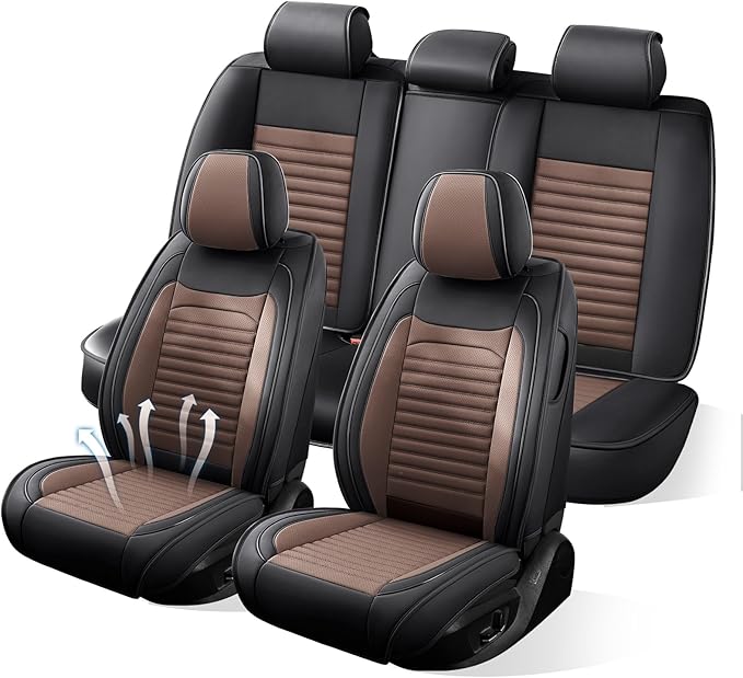 Car Seat Covers Full Set Fit for Toyota RAV4 Hybrid 2016-2026, Premium Faux Leather Car Seat Protector,Breathable Anti-Slip Full Wrapping Edge Seat Covers(Black&Brown,Full Set)