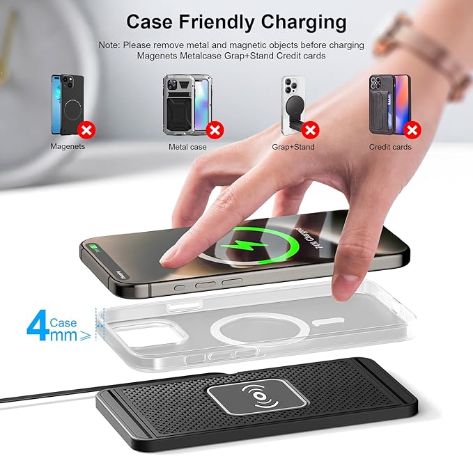 Wireless Charging Pad for Car for Ford F250 350 450 Edge SMax, 15W Fast Wireless Charger Mat Non-Slip Silicone Car Center Console Phone Charging Pad,B/15W-USB