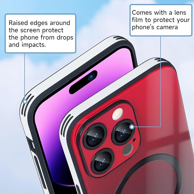 Guppy Compatible with iPhone 15 Pro Case Magnetic, with Full Camera Lens Protector [Compatible with MagSafe] Scratch Resistant Gradient Glass Back Cover Phone Case-Red