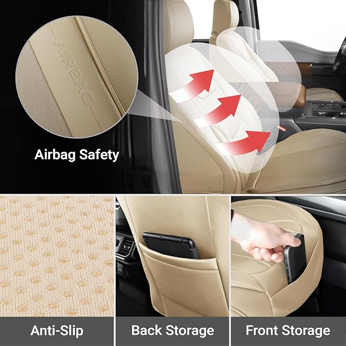 Coverland Custom Fit Car Seat Covers for Car Compatible with [2010-2017 Mercedes-Benz E-Class] Premium Leather Non-Slip Memory Foam Waterproof Cover Interior Protector [Front Beige - Size Chart A29]