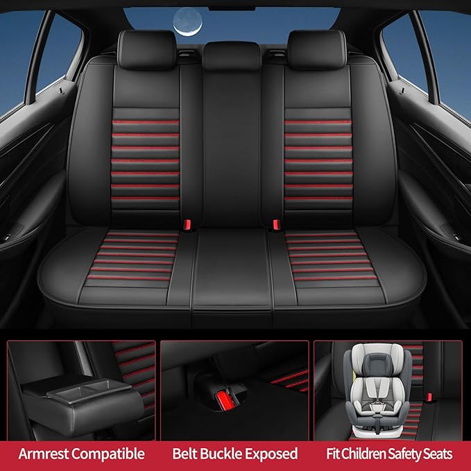 Fit Santa Cruz Car Seat Covers for Hyundai Santa Cruz 2022-2025 2026-Upgraded Premium Waterproof & Breathable Leather,Airbag Compatible, All-Weather Seat Cushion Protector (Full Set,Black+Red)