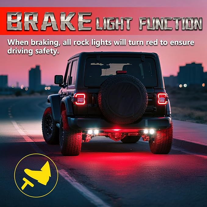 4 Pods RGBW LED Rock Lights for UTV ATV Golf Cart RZR SXS Truck Jeeps Off Road, Waterproof Multicolor Neon Underglow Kit with APP/RF Remote Control&Brake Red Function,12V Pure White Underbody Lights