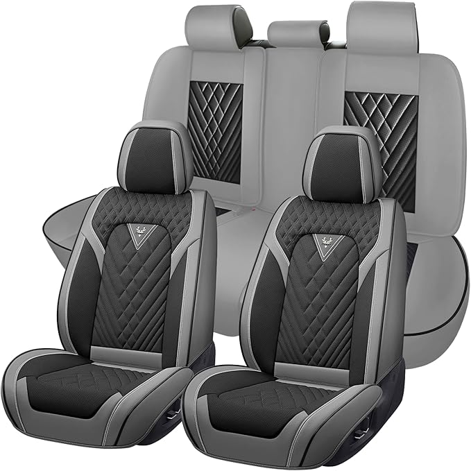 Truck Seat Covers for Ford Ranger 2019-2026, Waterproof Premium Leather Full Coverage Car Seat Cover, Muscle Sport Style Auto Interior Seat Cover Sets (Full Set/Gray Black)