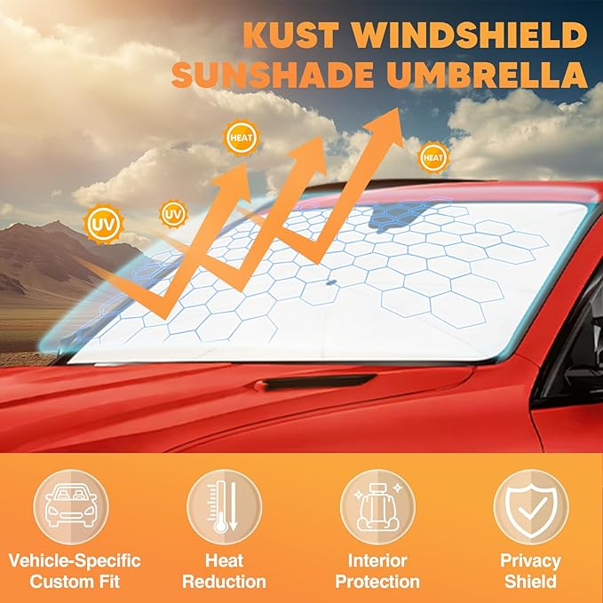 KUST Custom Fit Windshield Sun Shade Umbrella for Toyota Highlander 2020-2025 2026 | Foldable Sunshade with Bendable Handle | Blocks Heat & UV Scratch Resistant Keep Cool Sunshield