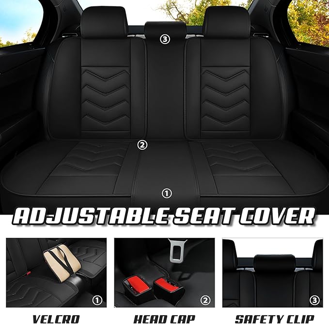 Car Seat Covers for KIA Sedona 2003-2021, Premium Nappa Leather Car Seat Cover, Stylish Sport Seat Covers， Automobile Seat Cover Sets.(Standard 5 Seats/Pure Black)