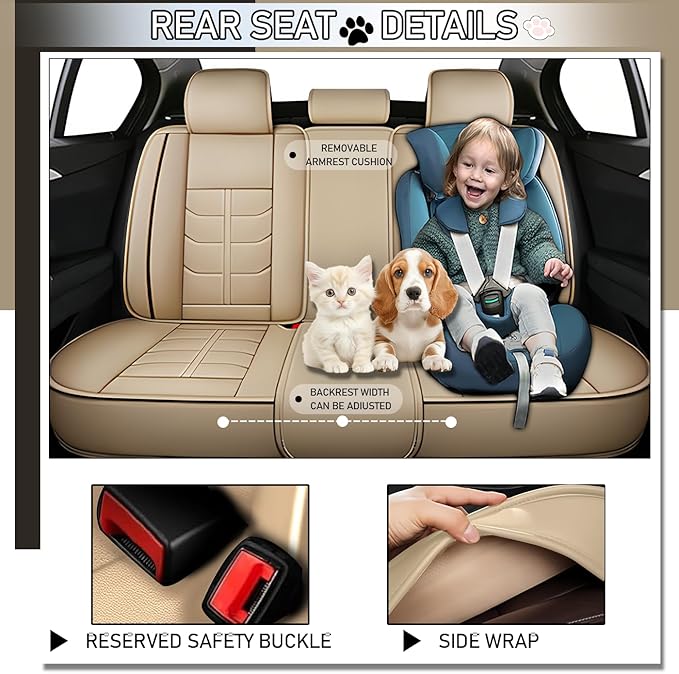 Leather Car Seat Covers Fit for Toyota Camry 2002-2024, 5 Seater Car Seat Cover, Premium Waterproof, Scratch Resistant Car Interior Accessories (Full Set with Pillow Beige)