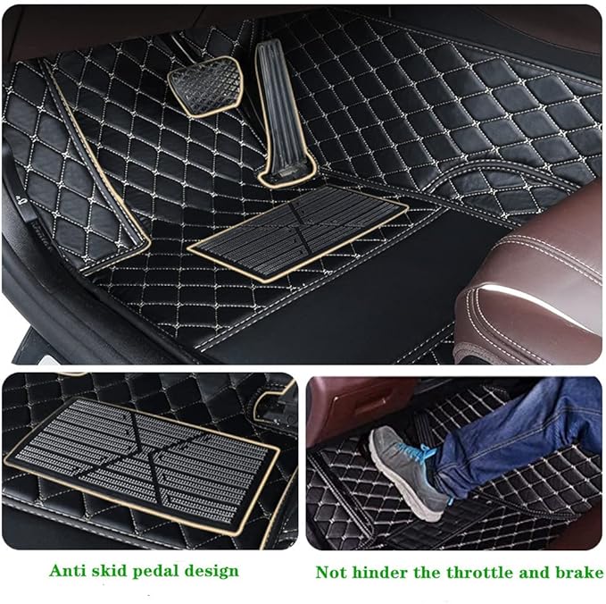 Custom Personalized Floor Mats for Cars - Luxury Full Coverage All Weather Mats, Anti-Slip Leather Mat Set, Fit for 99% of Cars, SUVs & Trucks (Brown&Black Beige, C-Double Color)