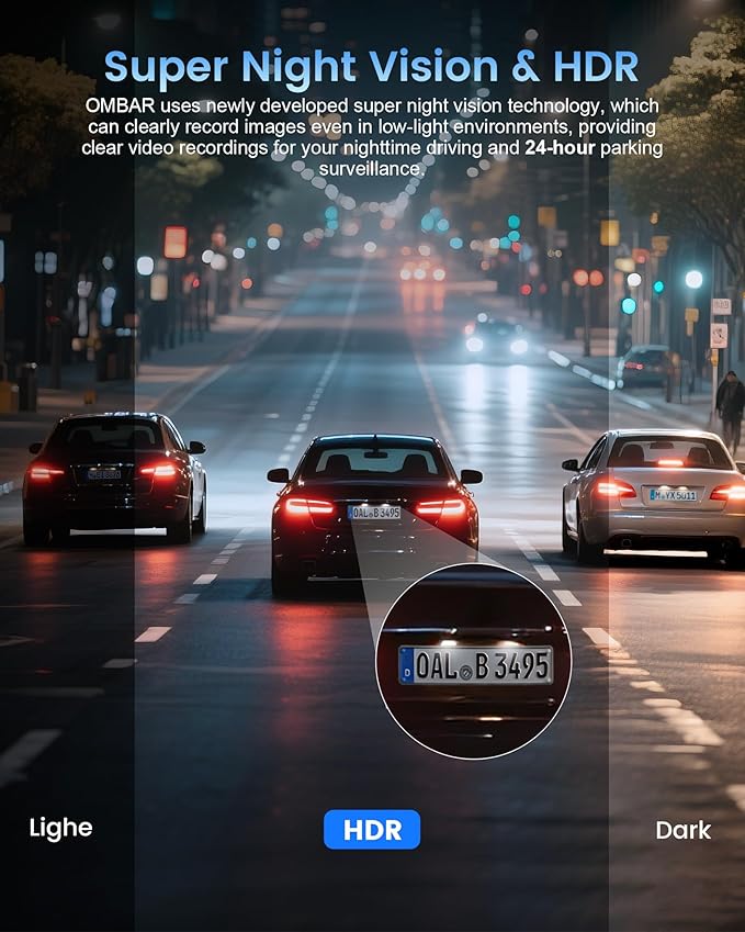 OMBAR Dash Cam Front and Rear, 4K/2.5K Ultra HD Dash Camera for Cars, Included 64GB Card, Built-in 5G Wi-Fi & GPS, 3.16” IPS Screen, Night Vision, 170°Wide Angle, HDR, 24H Parking Mode(T2)